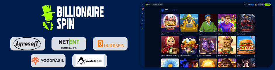 billionaire spin casino jeux et logiciels
